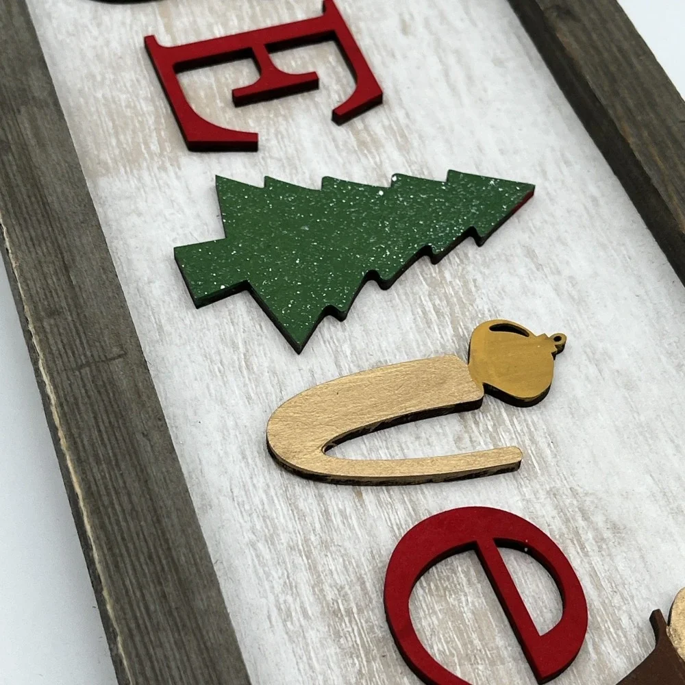 Rustic Wooden Christmas Believe Sign Farmhouse Holiday Wall Decor 15